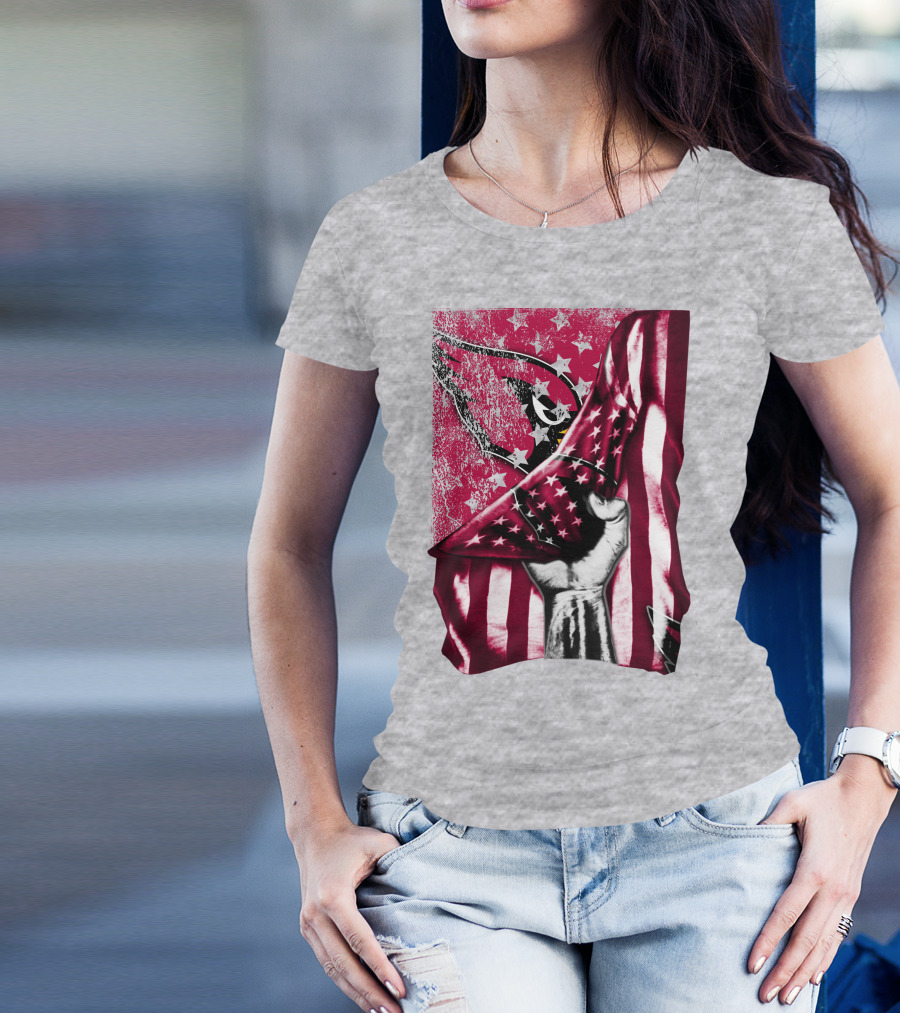 Arizona Cardinals Hand Holding American Flag With Cardinal Logo Stars T-Shirt