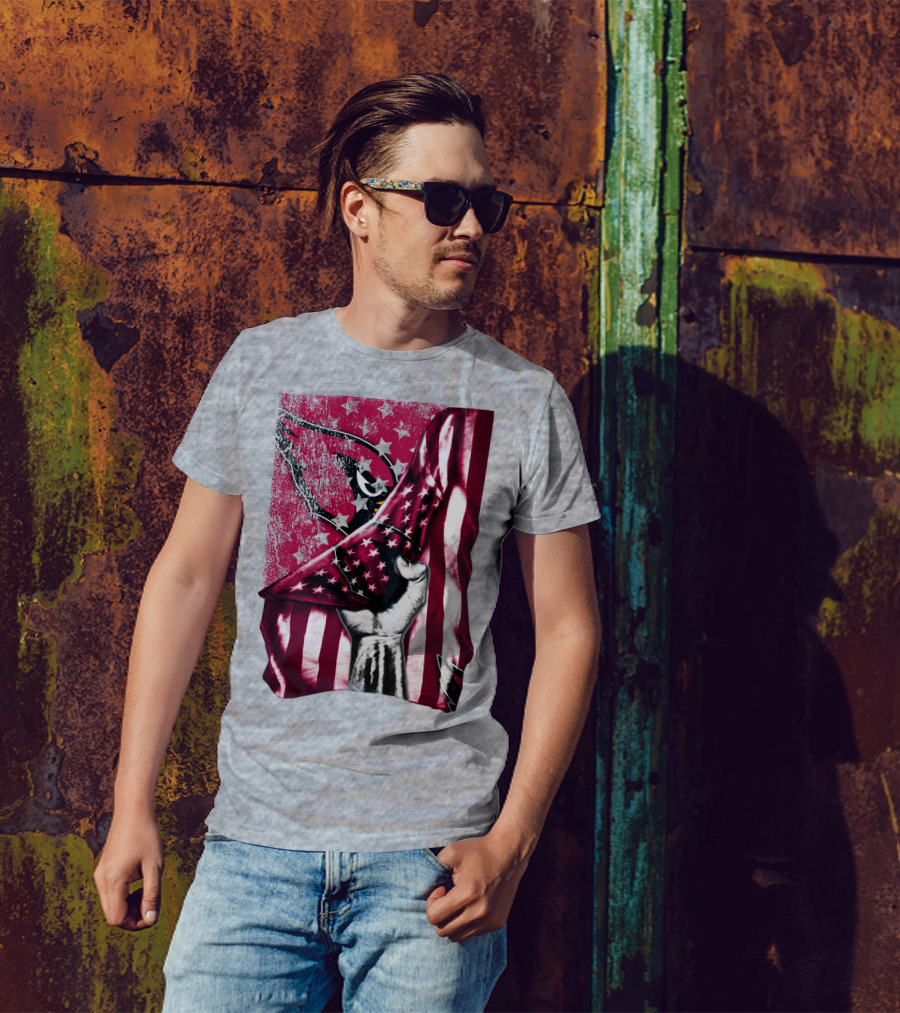 Arizona Cardinals Hand Holding American Flag With Cardinal Logo Stars T-Shirt