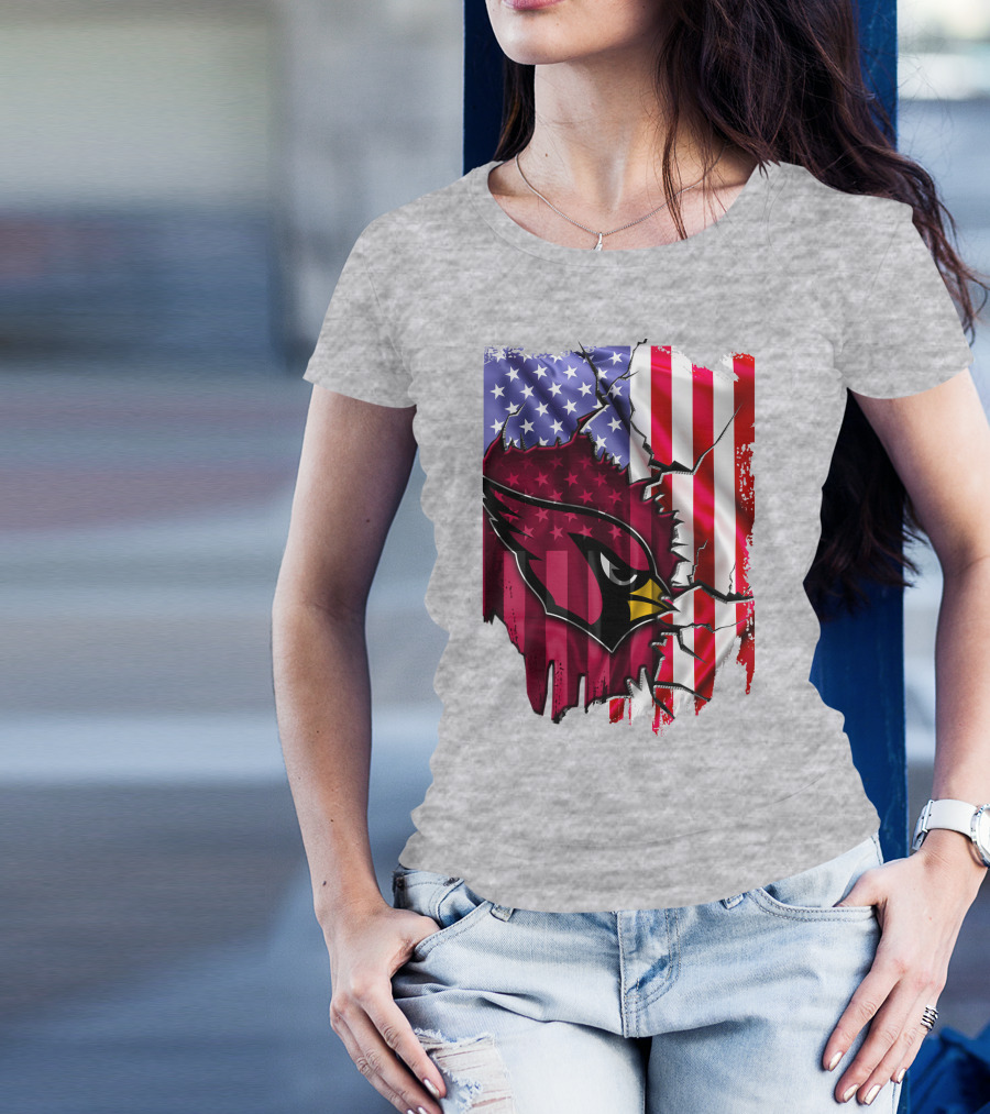 USA Flag With Arizona Cardinals T-Shirt