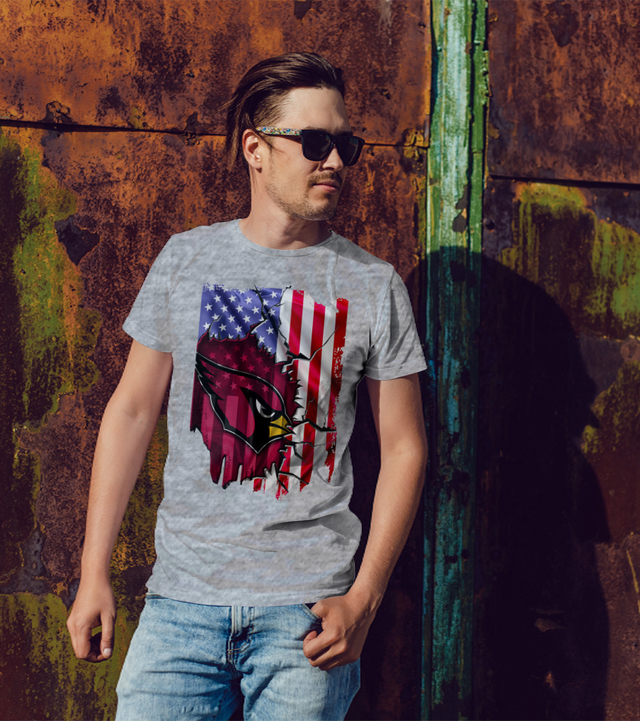 USA Flag With Arizona Cardinals T-Shirt