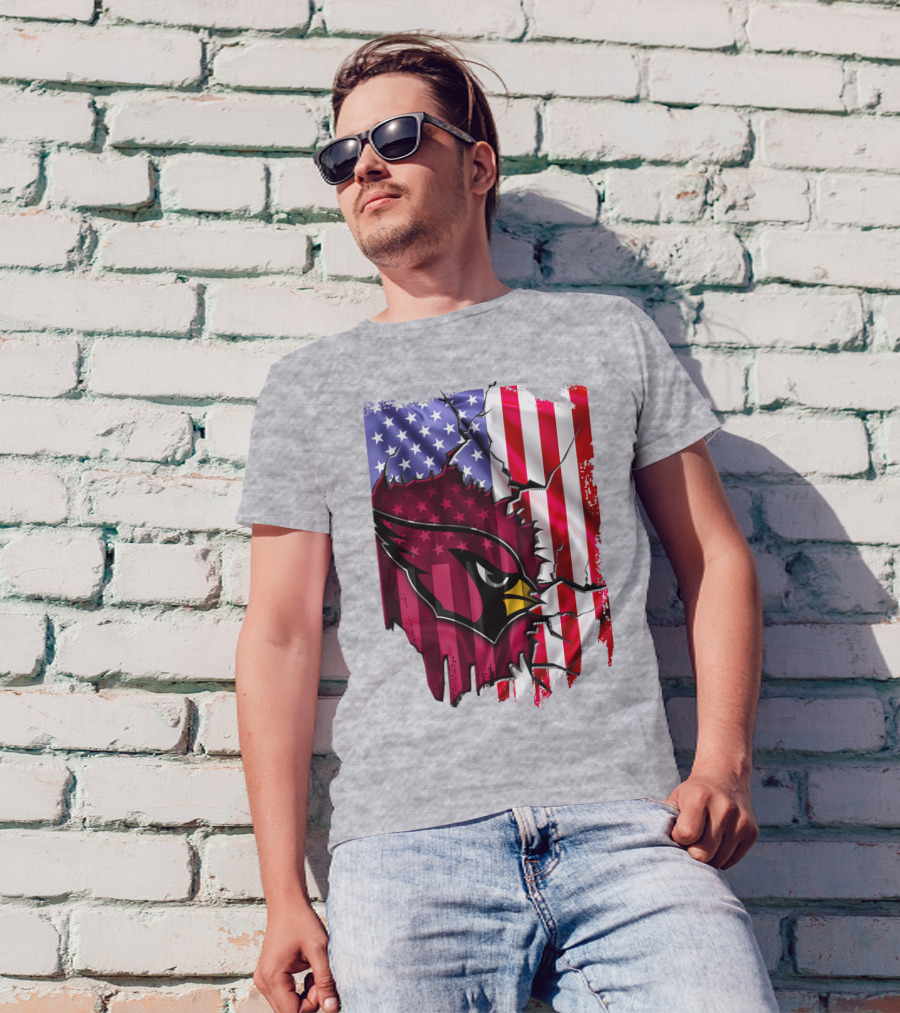 USA Flag With Arizona Cardinals T-Shirt