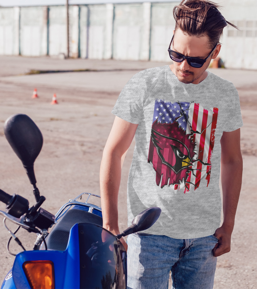 USA Flag With Arizona Cardinals T-Shirt