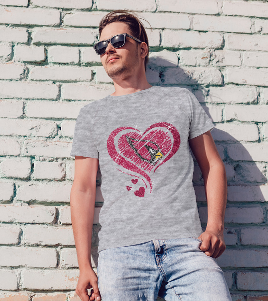 Heart Diamond Arizona Cardinals Sparkle Emblem T-Shirt