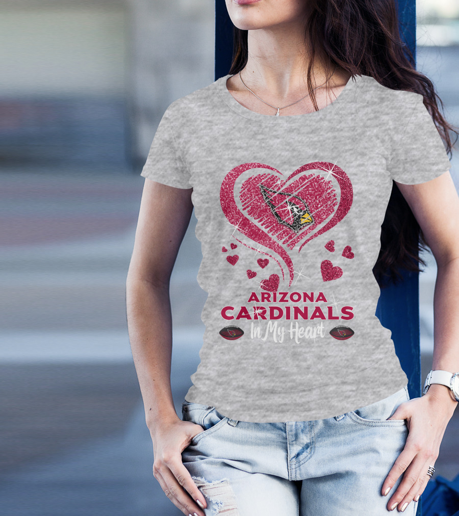 Arizona Cardinals In My Heart Sparkling Logo And Hearts T-Shirt