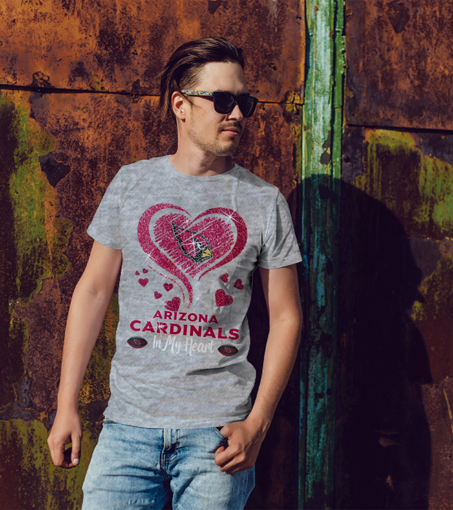 Arizona Cardinals In My Heart Sparkling Logo And Hearts T-Shirt
