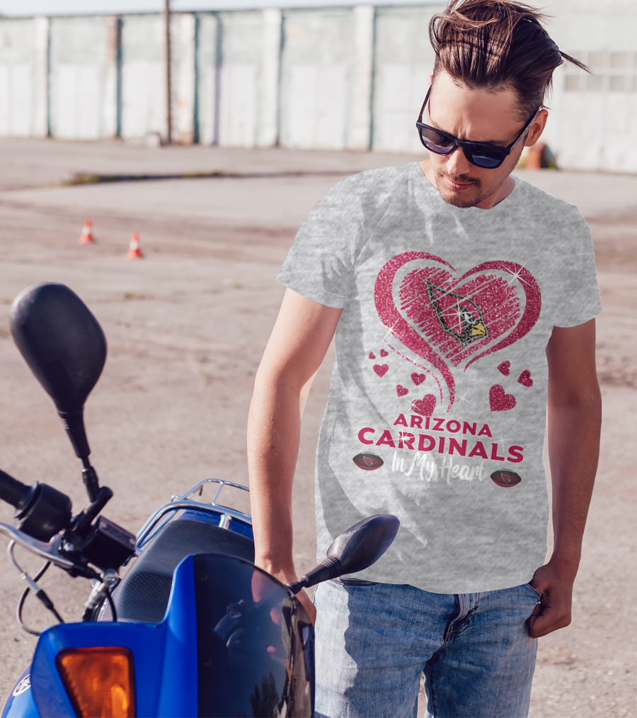 Arizona Cardinals In My Heart Sparkling Logo And Hearts T-Shirt