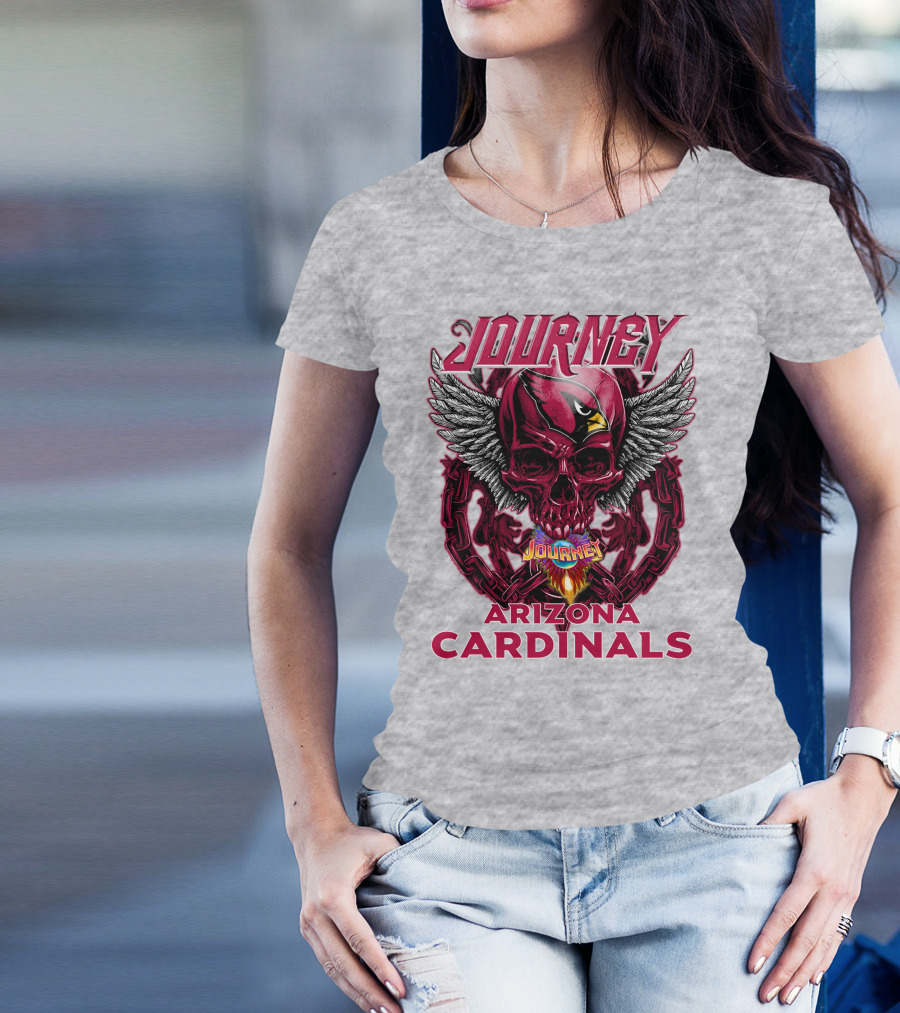 Journey Arizona Cardinals Skull Wings Flame T-Shirt