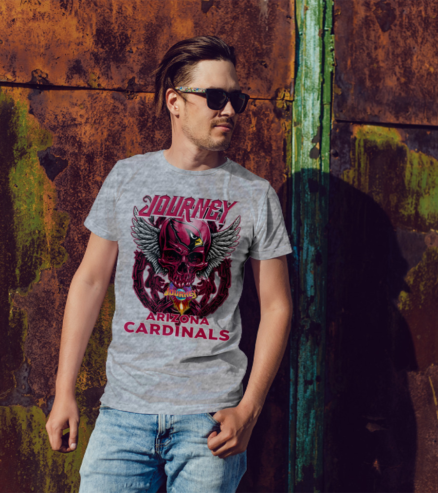 Journey Arizona Cardinals Skull Wings Flame T-Shirt