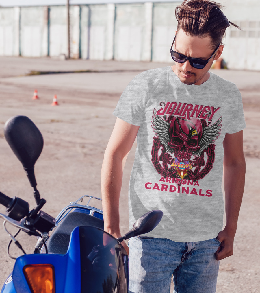 Journey Arizona Cardinals Skull Wings Flame T-Shirt
