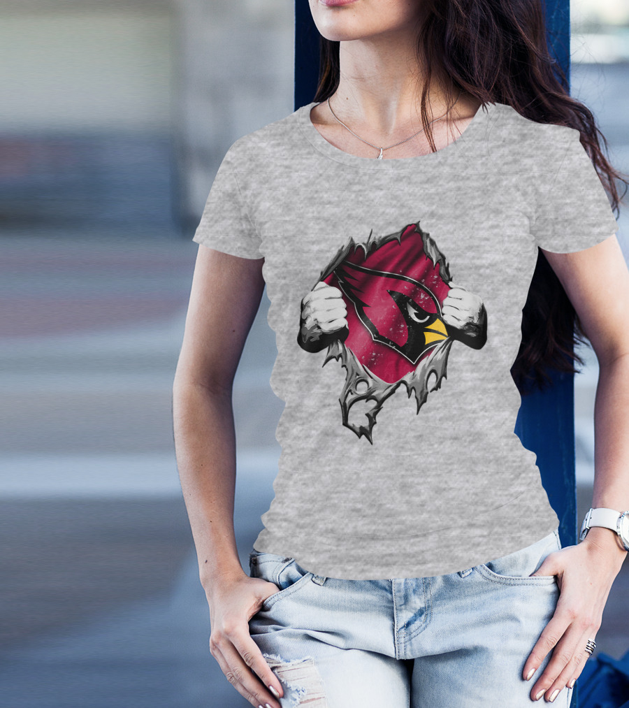 Torn Arizona Cardinals Logo With Ripped Effect And Aggressive Mascot Burst T-Shirt