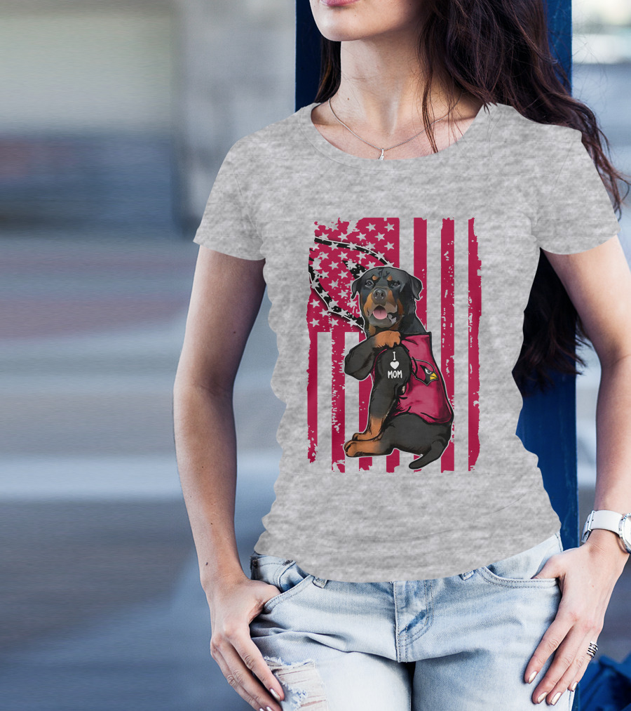 Rottweiler I Love Mom Arizona Cardinals USA Flag T-Shirt