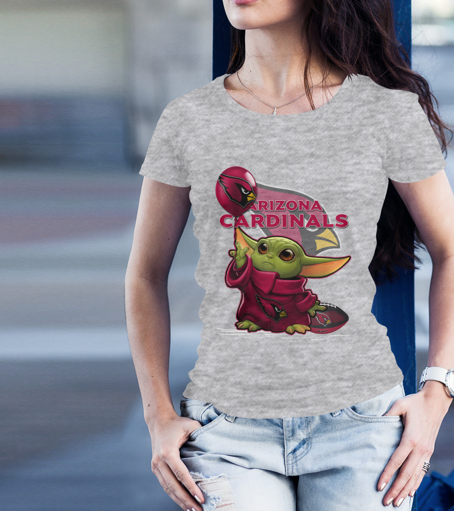 Yoda Holding Arizona Cardinals Balloon And Football With Team T-Shirt