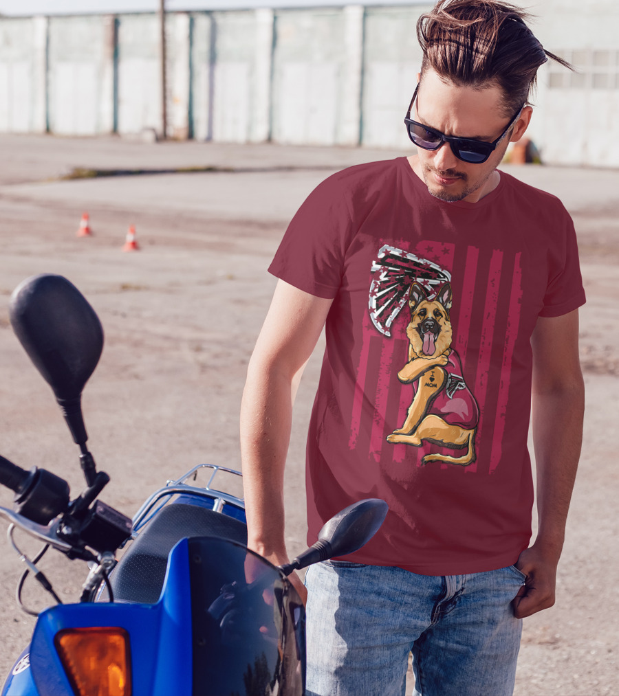 I Mom Tattoo German Shepherd With Atlanta Falcons Fan Flag And Stripes T-Shirt