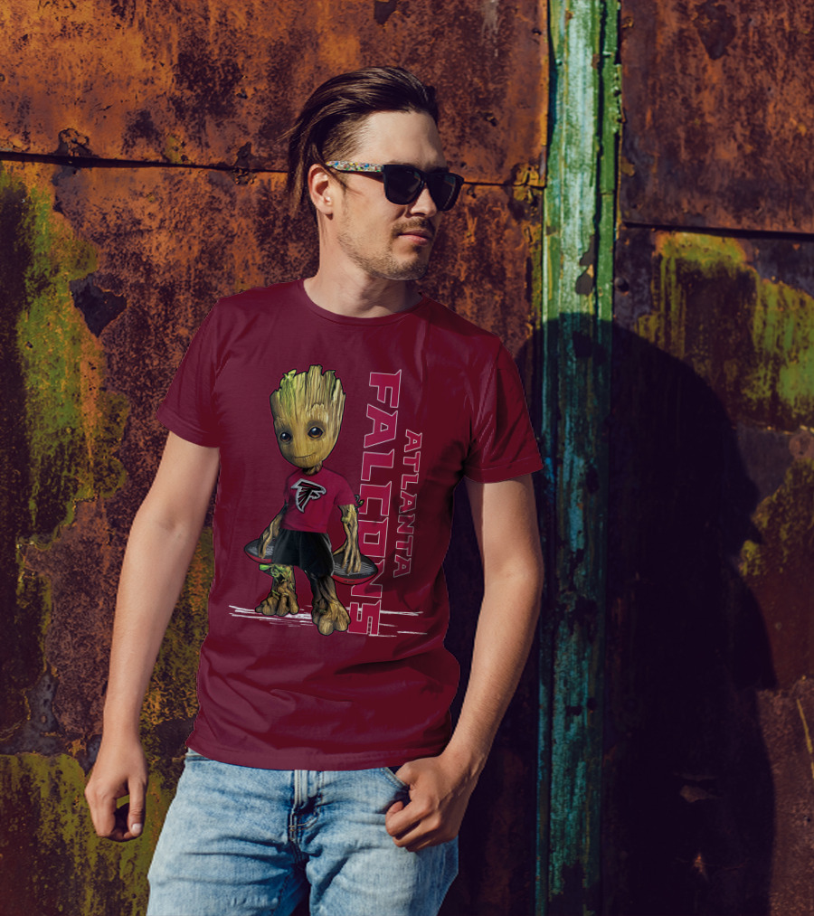 Groot Atlanta Falcons Fan Character Holding Atlanta Falcons T-Shirt
