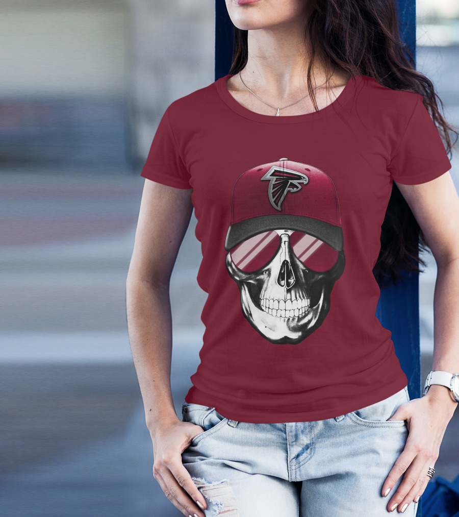 Atlanta Falcons Skull Cap With Reflective Glasses T-Shirt