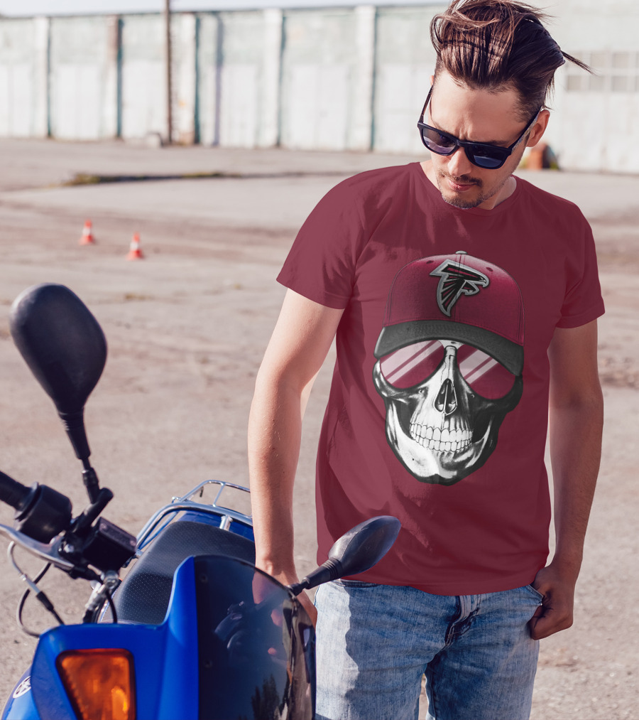 Atlanta Falcons Skull Cap With Reflective Glasses T-Shirt