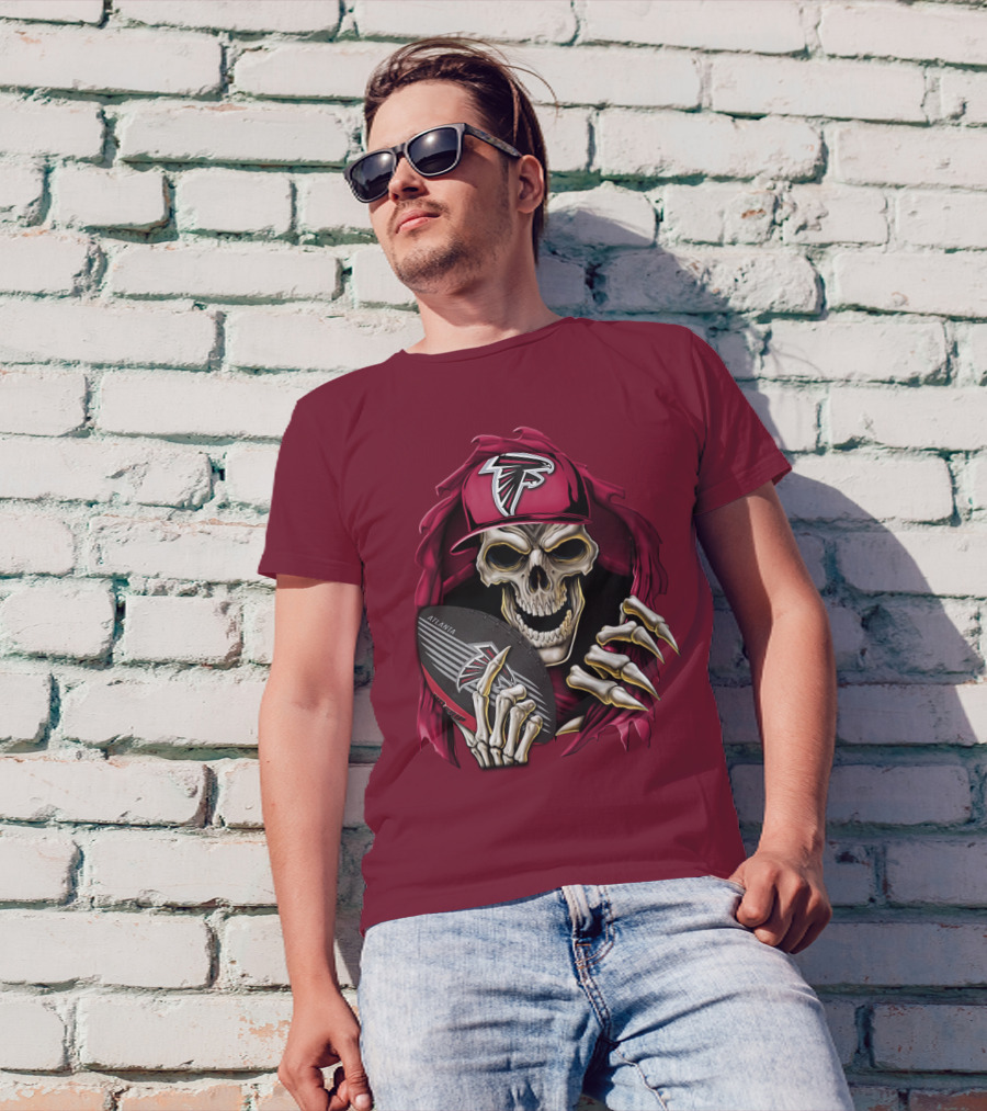 Skullbong Atlanta Falcons Skeleton With Football And Cap T-Shirt