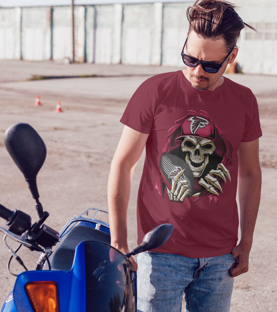 Skullbong Atlanta Falcons Skeleton With Football And Cap T-Shirt