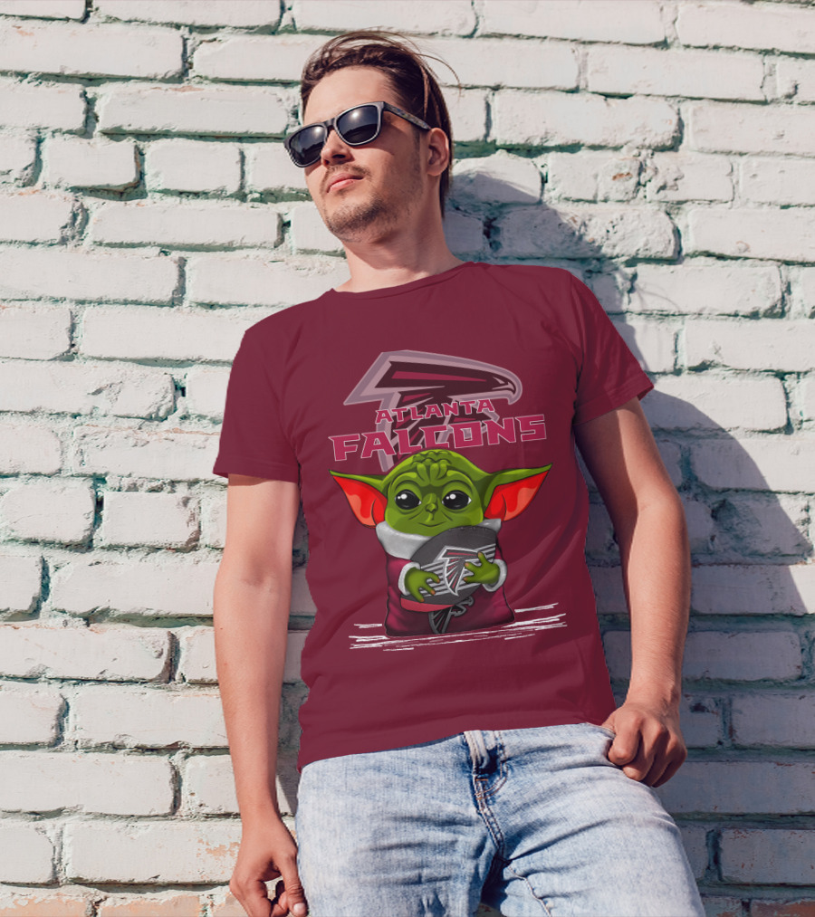Yoda Holding Atlanta Falcons Football With Logo Background T-Shirt