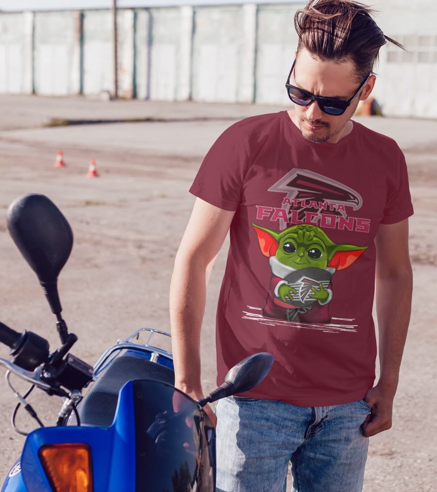 Yoda Holding Atlanta Falcons Football With Logo Background T-Shirt