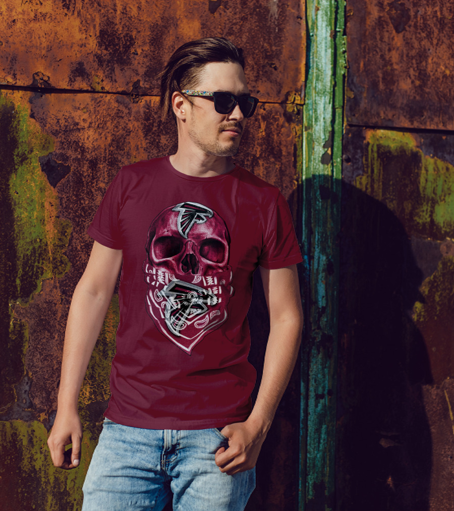 Skull With Atlanta Falcons Logos And Bandana T-Shirt