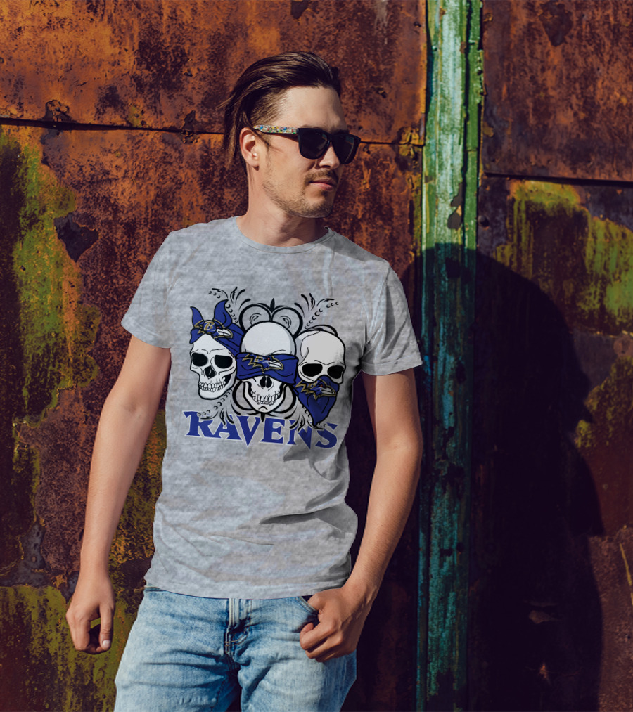 Ravens Three Skulls Bandana Baltimore Ravens T-Shirt