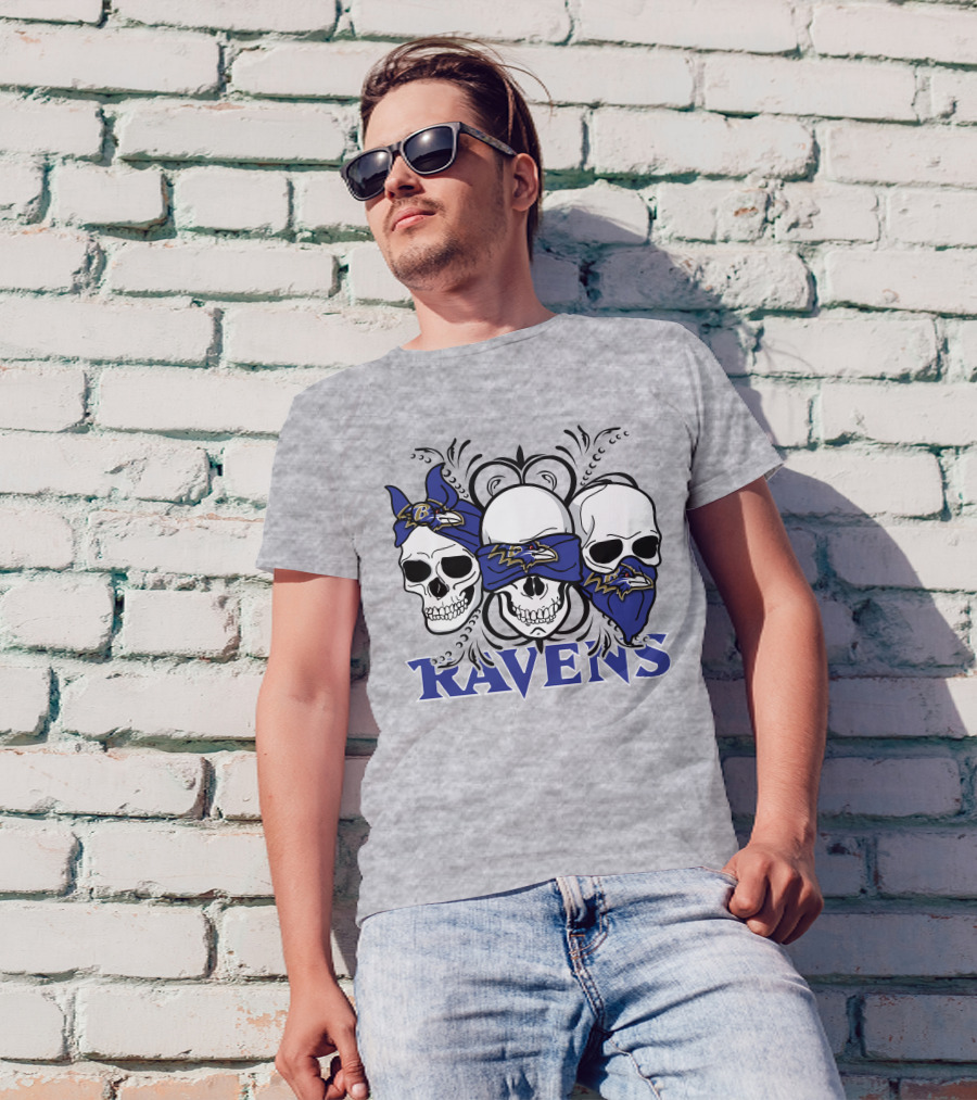 Ravens Three Skulls Bandana Baltimore Ravens T-Shirt