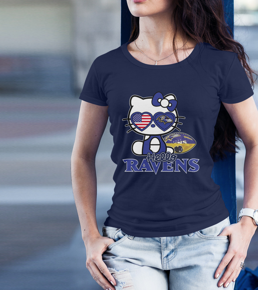 Hello Kitty Ravens Baltimore American Football Fan Cat Toy T-Shirt