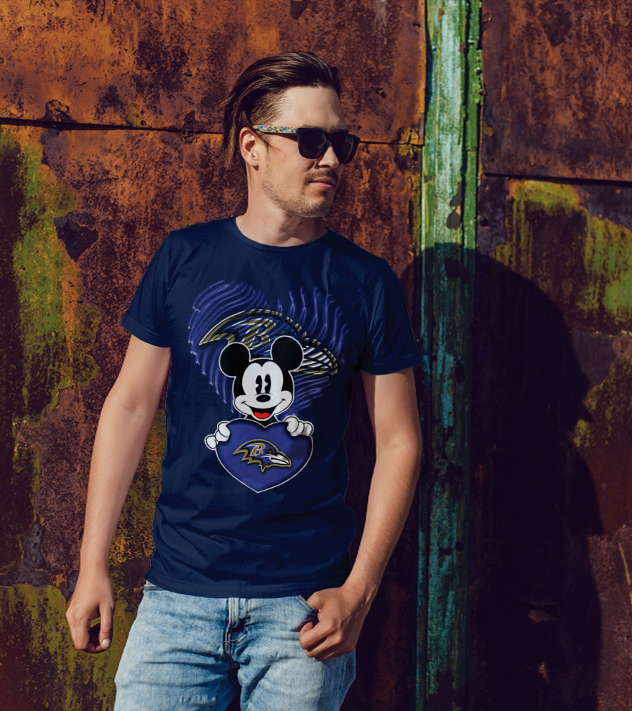 Mick Mouse Baltimore Ravens Heart Logo Fan T-Shirt
