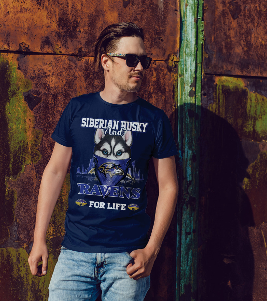 Siberian Husky And Ravens For Life Baltimore T-Shirt