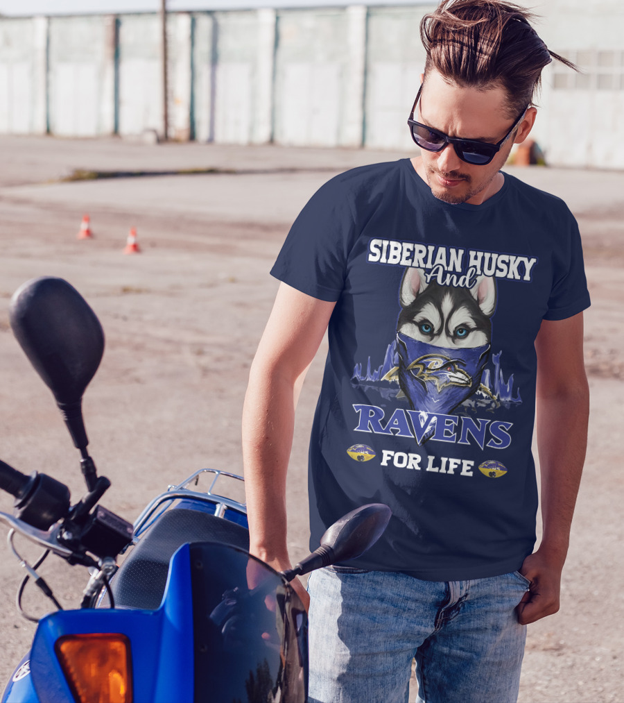 Siberian Husky And Ravens For Life Baltimore T-Shirt