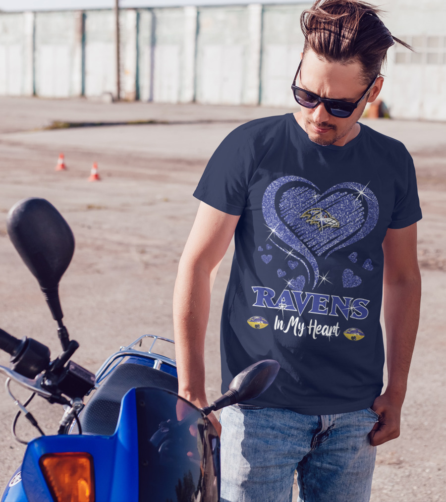 Ravens In My Heart Baltimore Ravens Sparkle Hearts T-Shirt