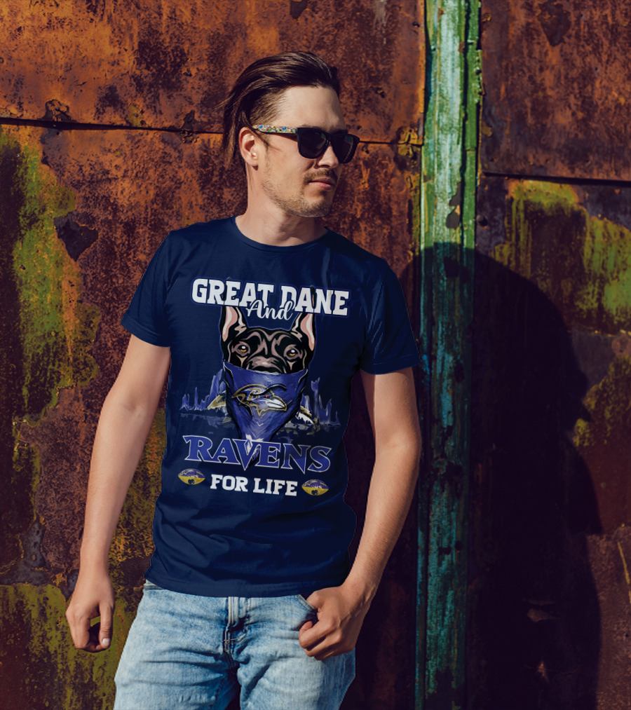 Great Dane And Ravens For Life Baltimore Ravens T-Shirt