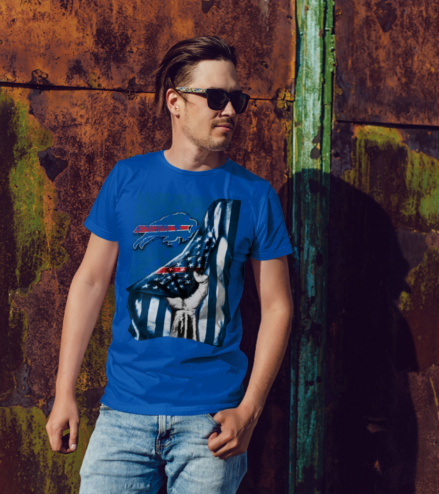 Buffalo Bills American Flag Blue Stripes Football Fan Fist T-Shirt