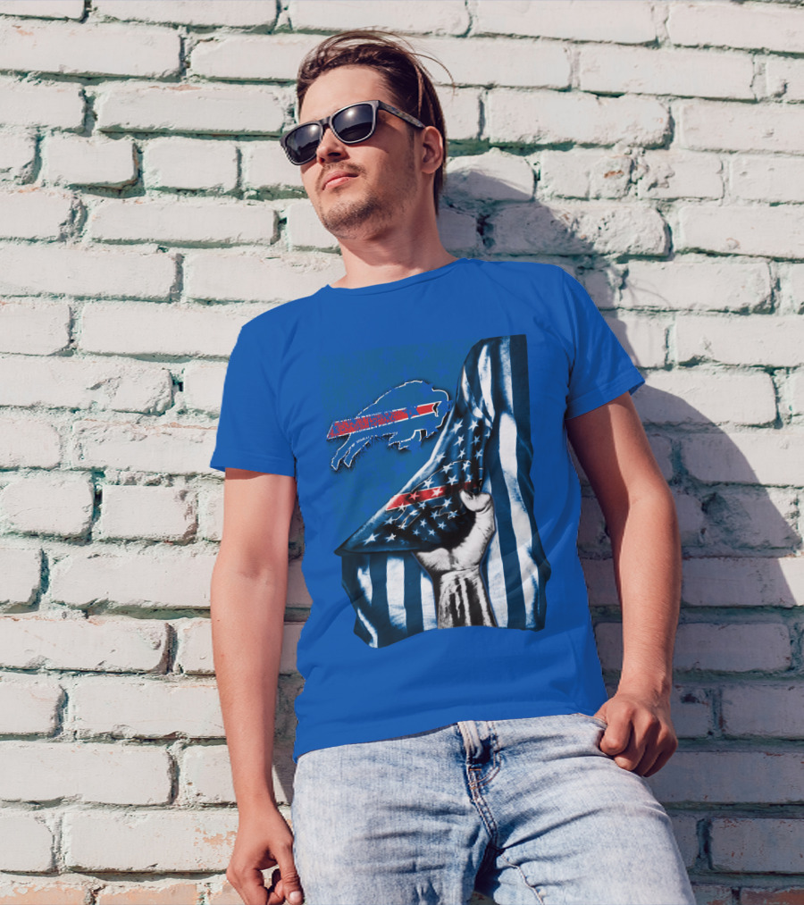 Buffalo Bills American Flag Blue Stripes Football Fan Fist T-Shirt
