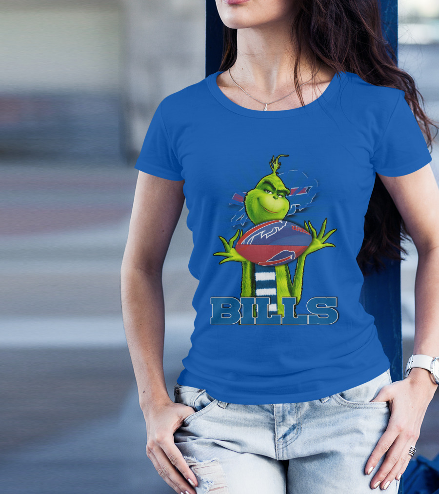 Grinch Holding Football With Buffalo Bills T-Shirt