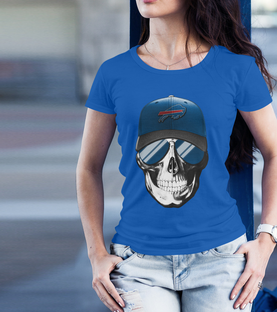Skull Buffalo Bills Cap Mirror Sunglasses T-Shirt