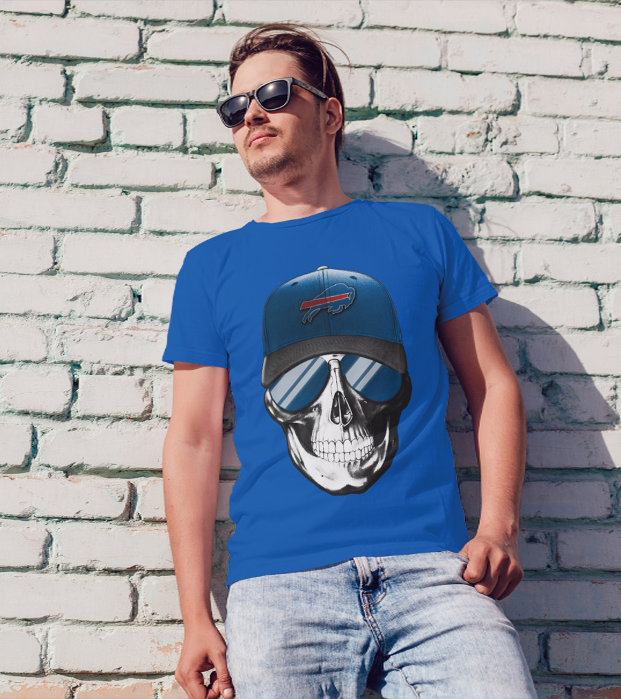 Skull Buffalo Bills Cap Mirror Sunglasses T-Shirt