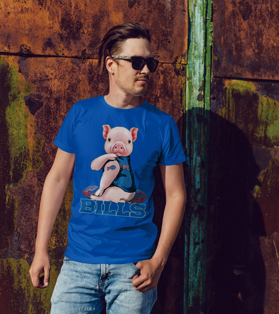 Pig Wearing Buffalo Bills Shirt On Football T-Shirt