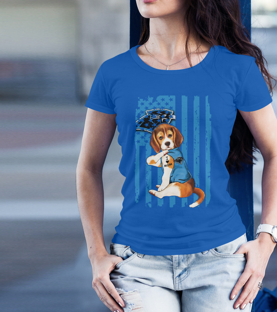 Beagle I Love Mom Carolina Panthers NFL Puppy Fan T-Shirt