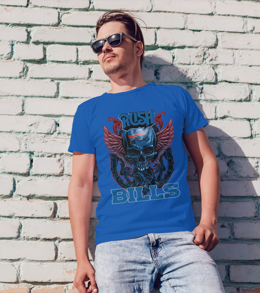 Rush Buffalo Bills Skull With Wings And Chains T-Shirt