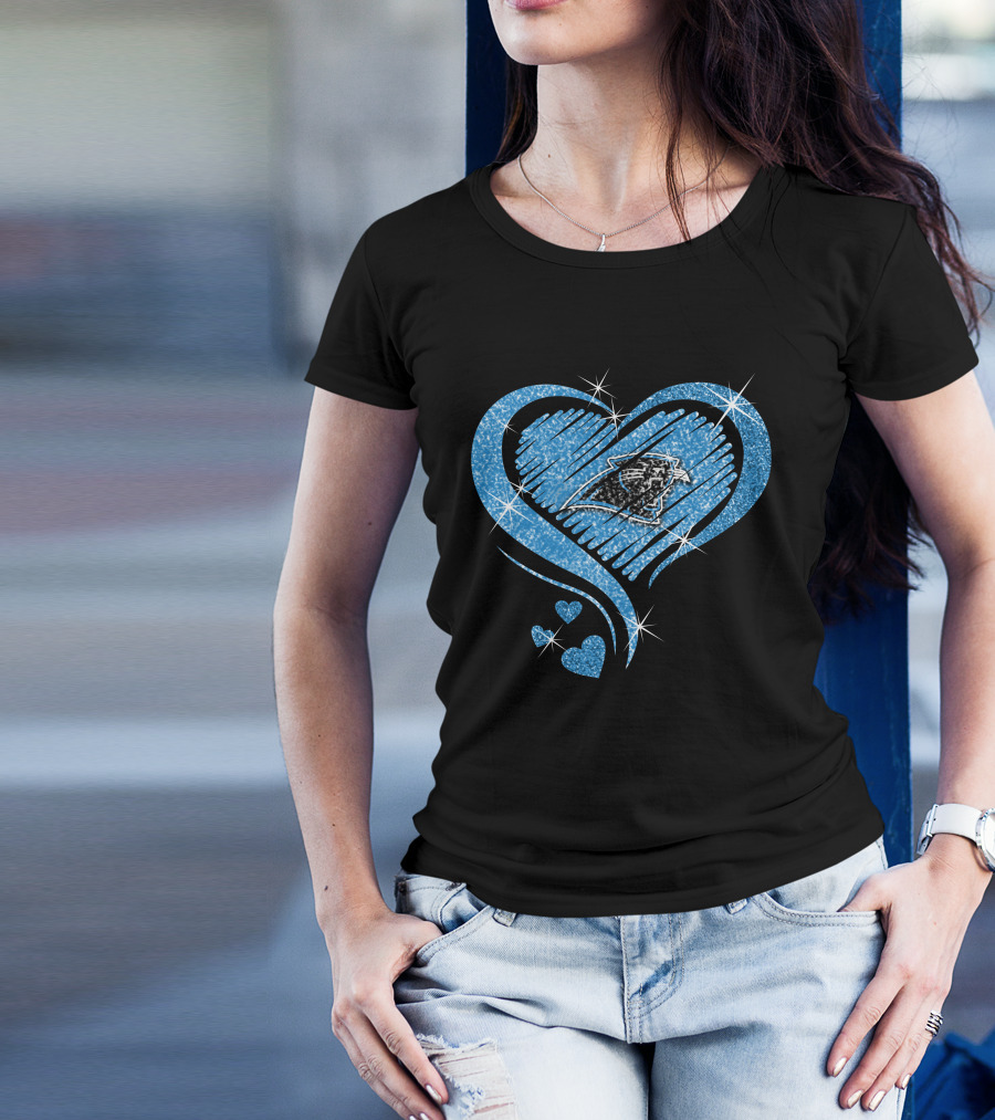 Heart Diamond Sparkle Carolina Panthers Fan Love T-Shirt