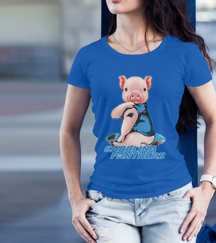 Pig Wearing Carolina Panthers Jersey With Football T-Shirt