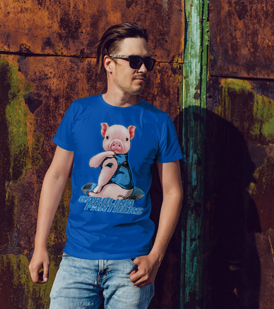 Pig Wearing Carolina Panthers Jersey With Football T-Shirt