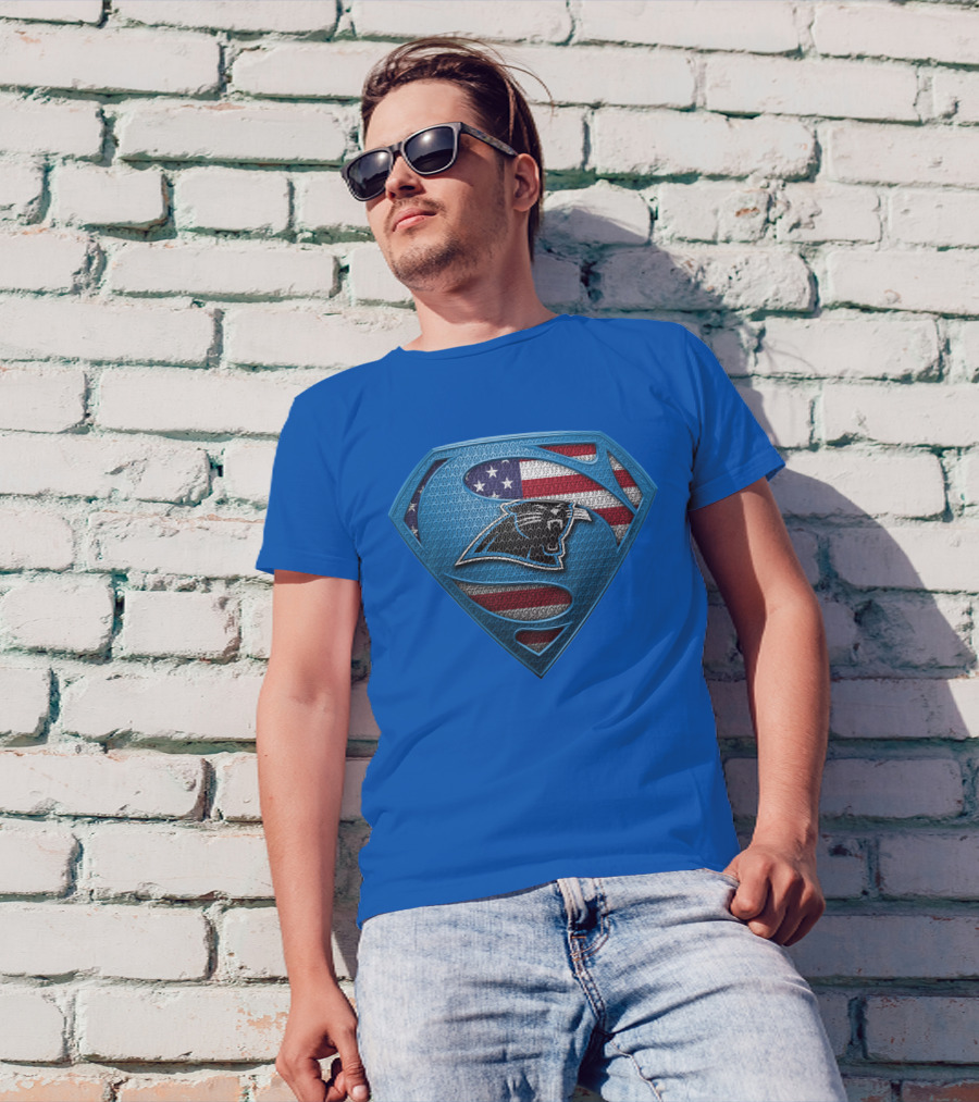 SPM Carolina Panthers American Flag Superman Emblem T-Shirt