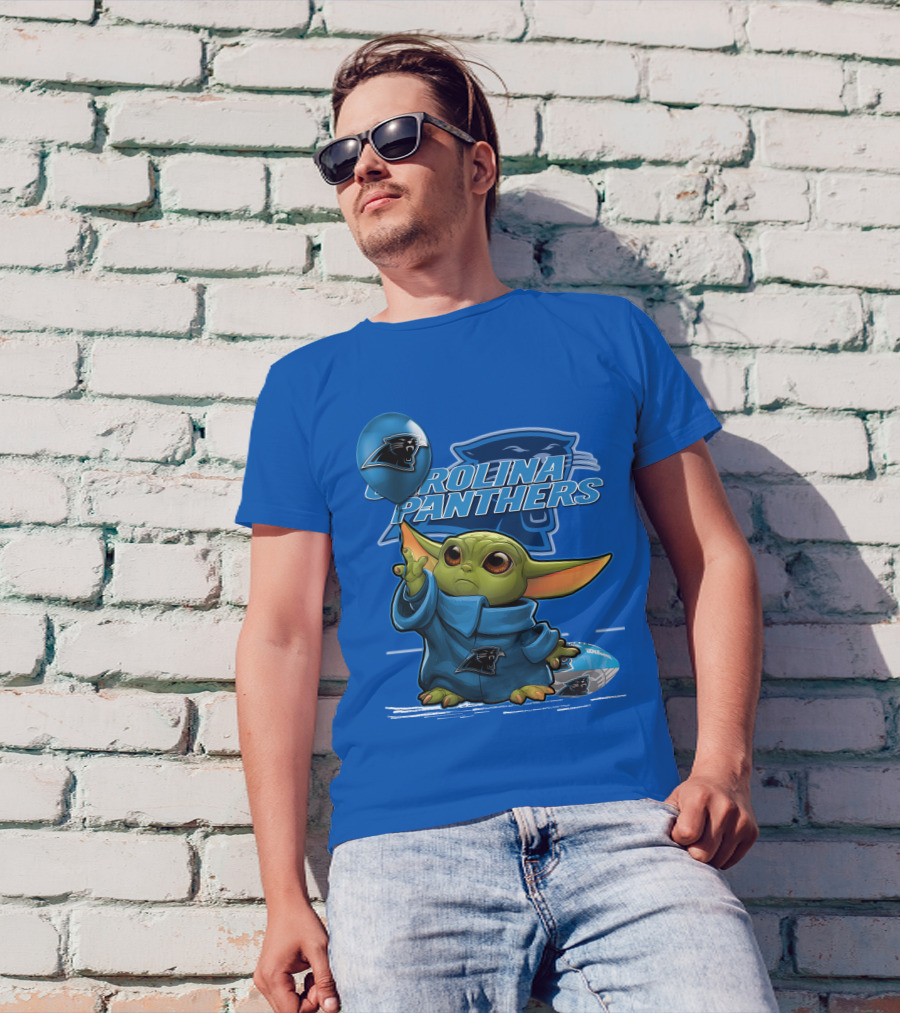 Yoda Carolina Panthers Football Fan With Logo And Baby Jedi T-Shirt