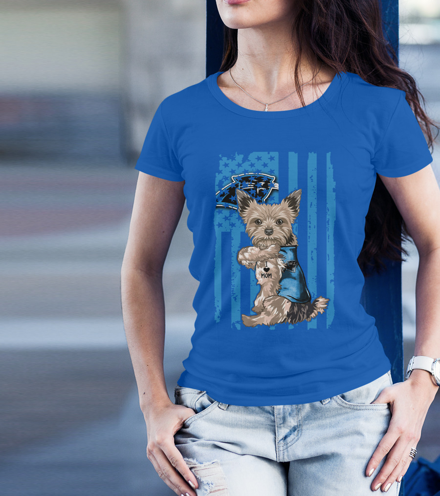 Yorkshire Terrier I Love Mom Carolina Panthers Fan Flag T-Shirt