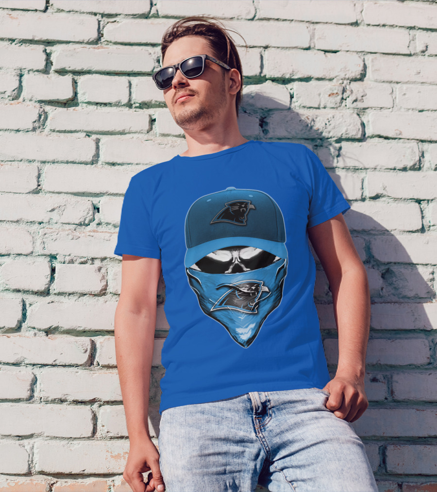 Carolina Panthers Skull With Hat And Bandana T-Shirt