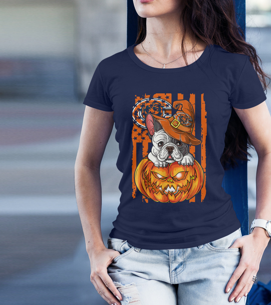 Hlw Bulldog Chicago Bears Halloween Pumpkin Dog T-Shirt