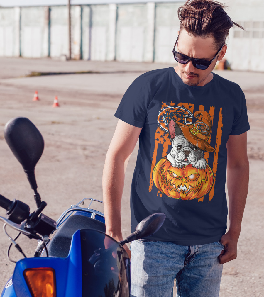 Hlw Bulldog Chicago Bears Halloween Pumpkin Dog T-Shirt